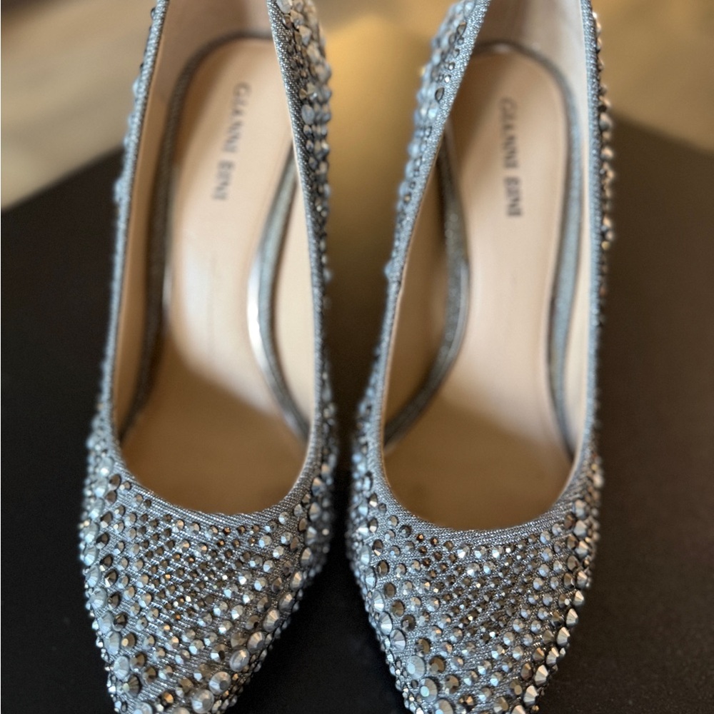 Gianni Bini Silver Crystal-Studded Pointed Pumps